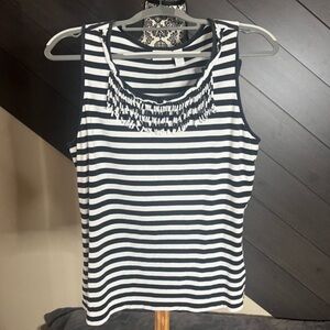 Chico’s striped scoop neck parallel fringe tank top size Large New with tag